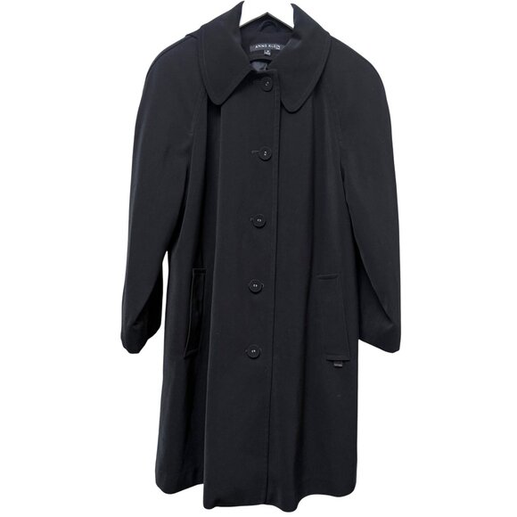 Anne Klein Black Coat Size 10 Classic Womens Button Front Removable Hood - Picture 1 of 16